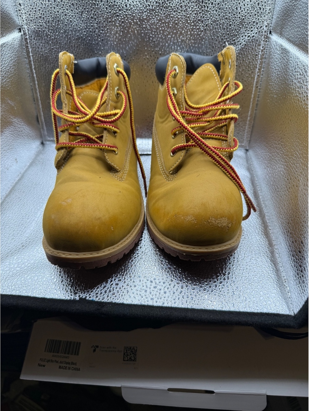 Youth Size 2 Yellow Work Boots with Red and Yellow Laces